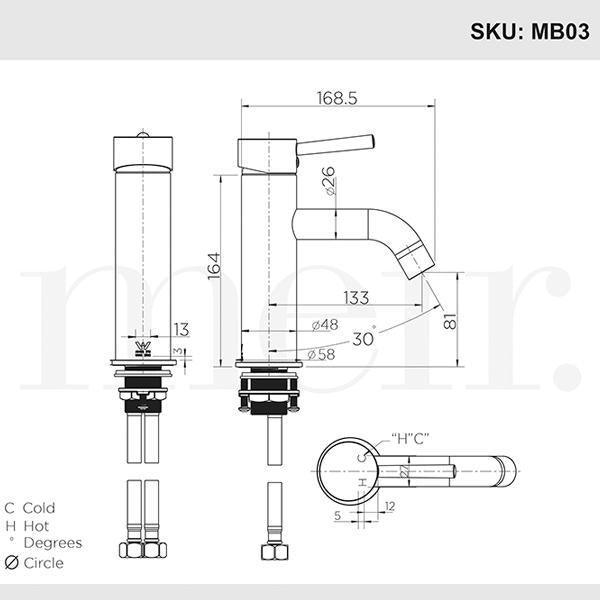 Meir Round Champagne Basin Mixer With Curved Spout - Burdens Plumbing