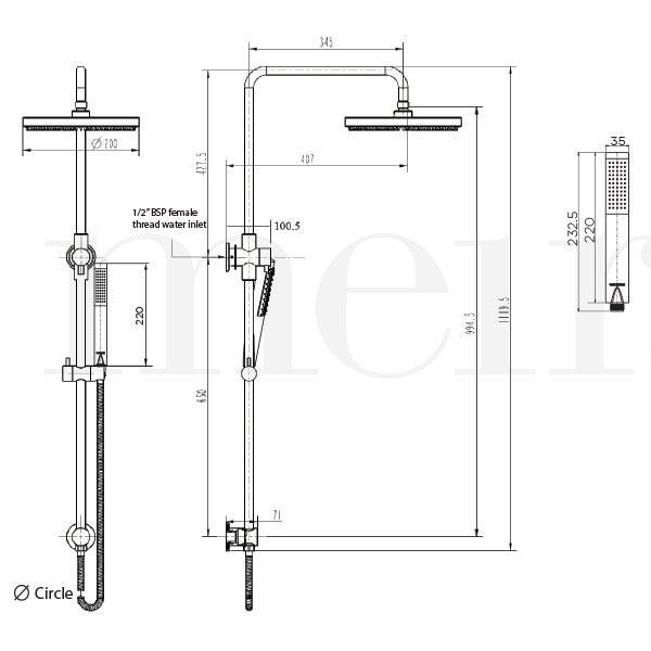 Meir Round Combination Shower Rail 200mm Rose & Hand Shower - Chrome - Burdens Plumbing