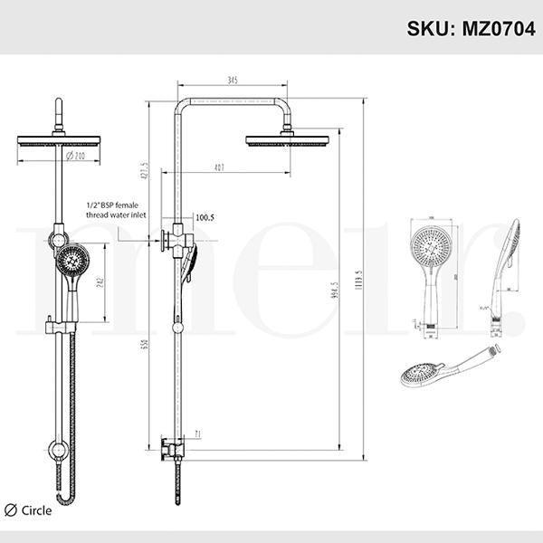 Meir Round Combination Shower Rail 200mm Rose & Hand Shower - Matte Black - Burdens Plumbing