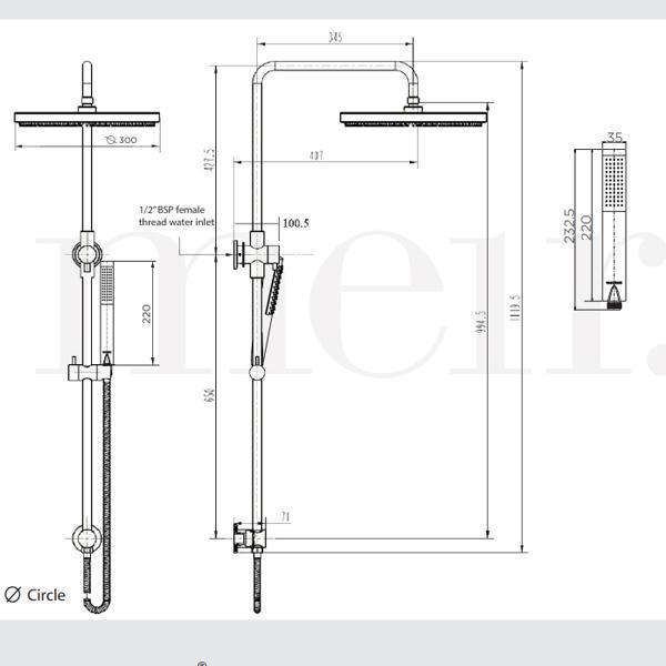 Meir Round Combination Shower Rail 300mm Rose & Hand Shower - Matte Black - Burdens Plumbing