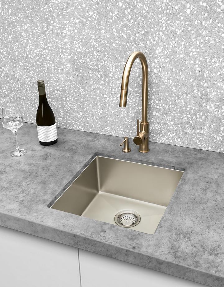 Meir Round Piccola Pull Out Kitchen Mixer Tap Champagne - Burdens Plumbing