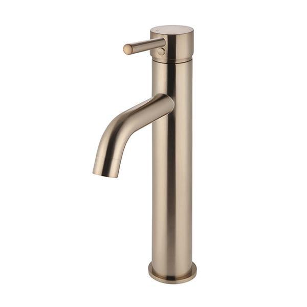 Meir Round Tall Champagne Basin Mixer With Curved Spout - Burdens Plumbing