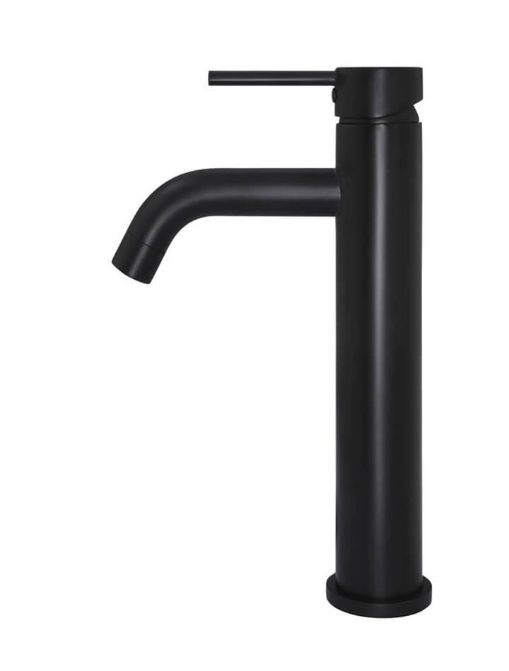 Meir Round Tall Matte Black Basin Mixer With Curved Spout - Burdens Plumbing