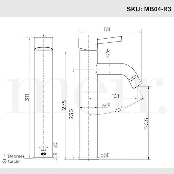 Meir Round Tall Matte Black Basin Mixer With Curved Spout - Burdens Plumbing