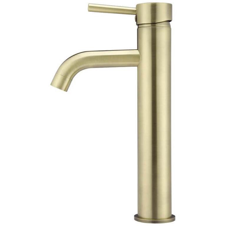 Meir Round Tall Tiger Bronze Basin Mixer With Curved Spout - Burdens Plumbing