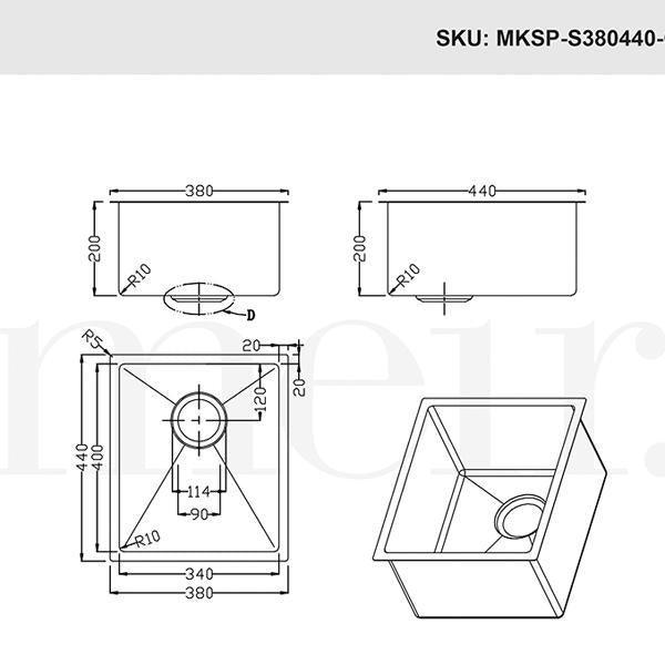 Meir Single Bowl Pvd Kitchen Sink 440mm - Brushed Gun Metal - Burdens Plumbing