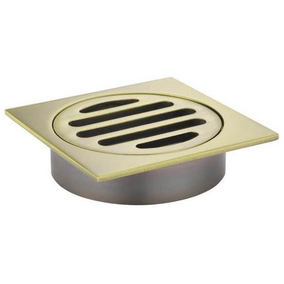 Meir Square Floor Grate Shower Drain 80mm Outlet - Gold - Burdens Plumbing