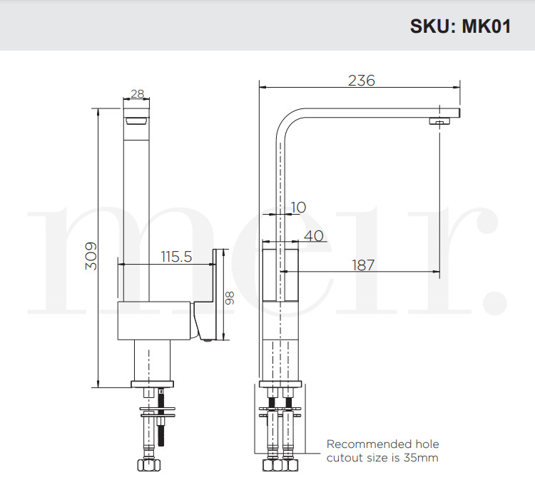 Meir Square Kitchen Mixer - Matte Black - Burdens Plumbing