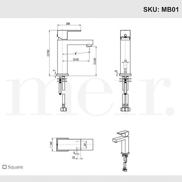 Meir Square Matte Black Basin Mixer - Burdens Plumbing