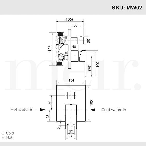 Meir Square Matte Black Wall Mixer With Diverter - Burdens Plumbing