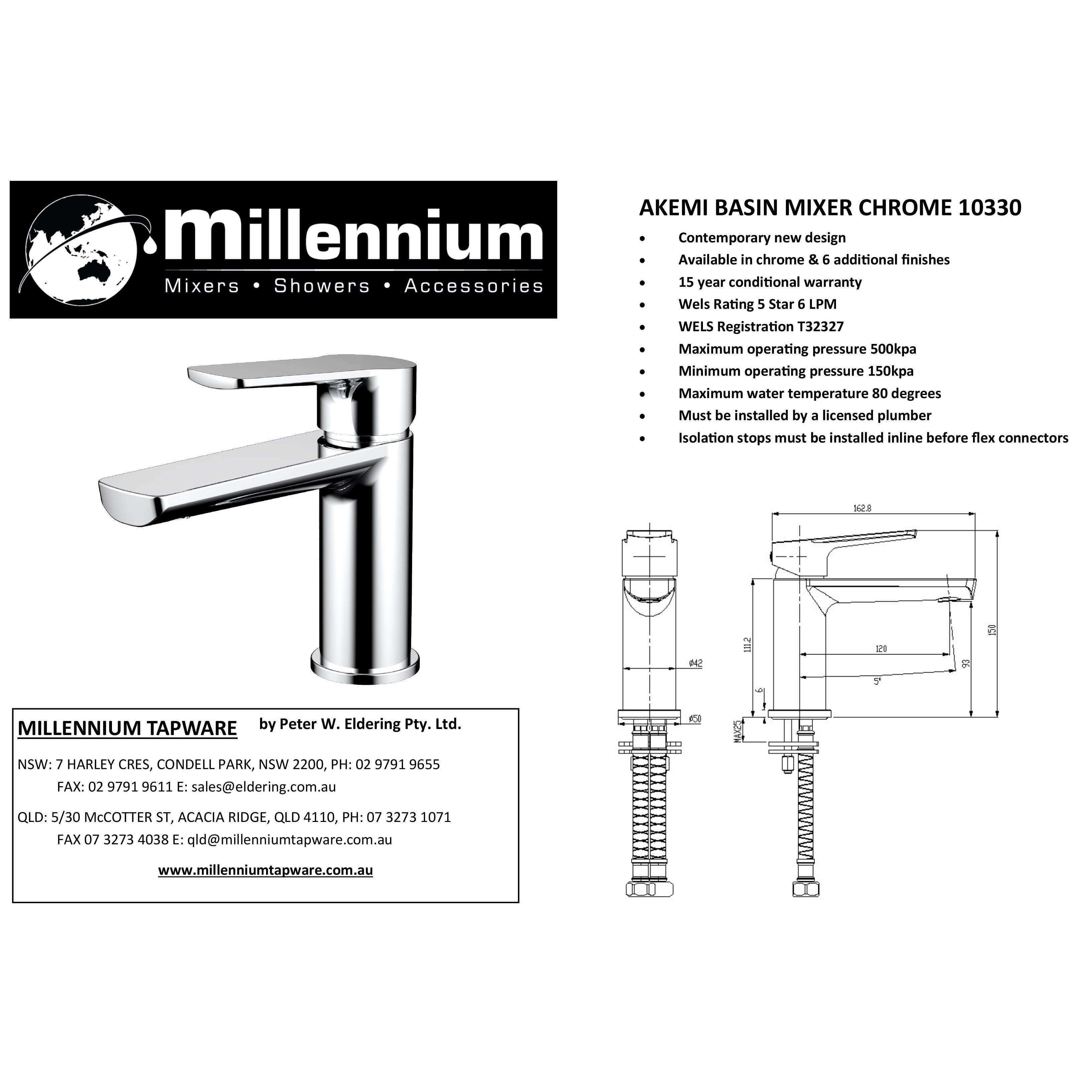 Millennium Akemi Basin Mixer Chrome - Burdens Plumbing