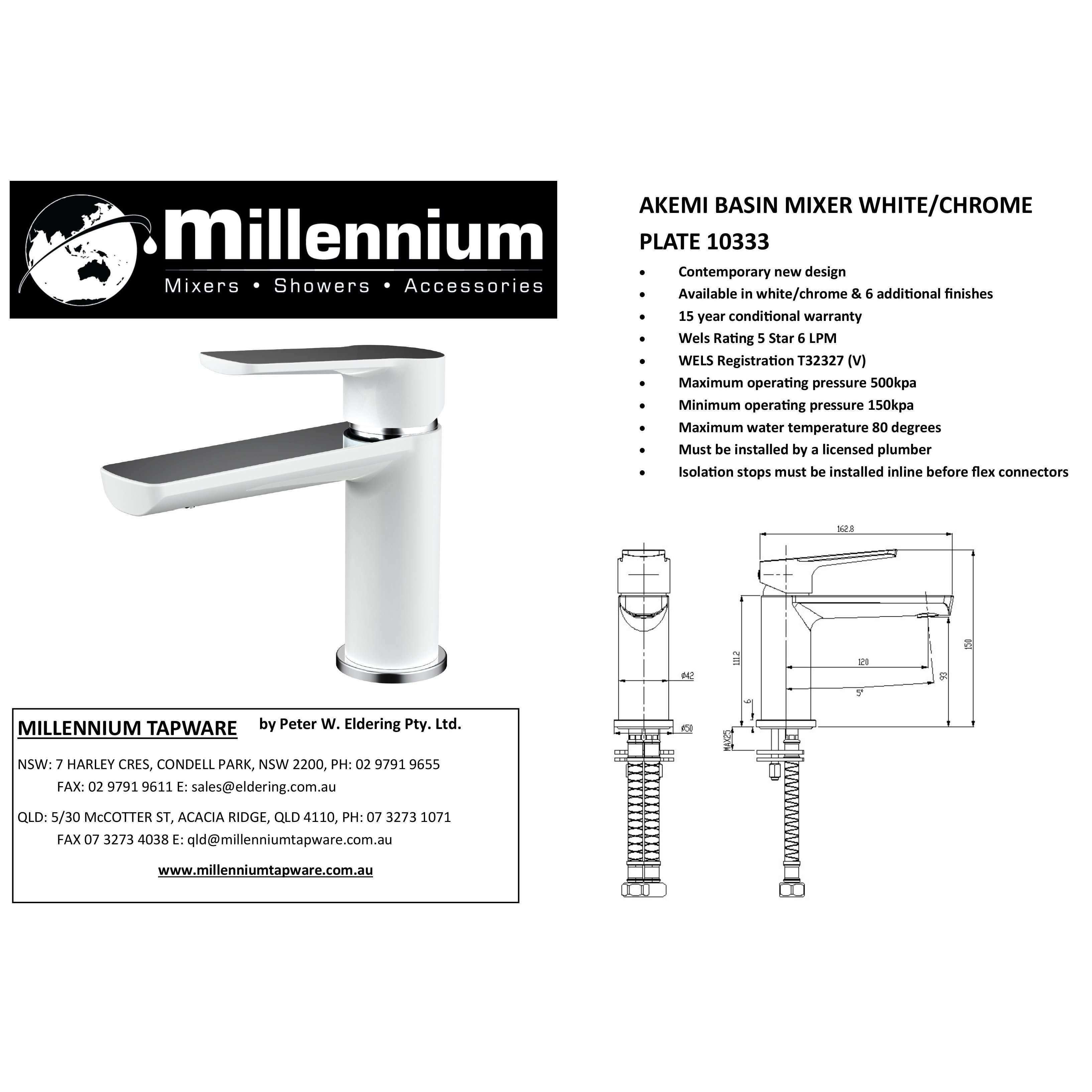 Millennium Akemi Basin Mixer White & Chrome - Burdens Plumbing