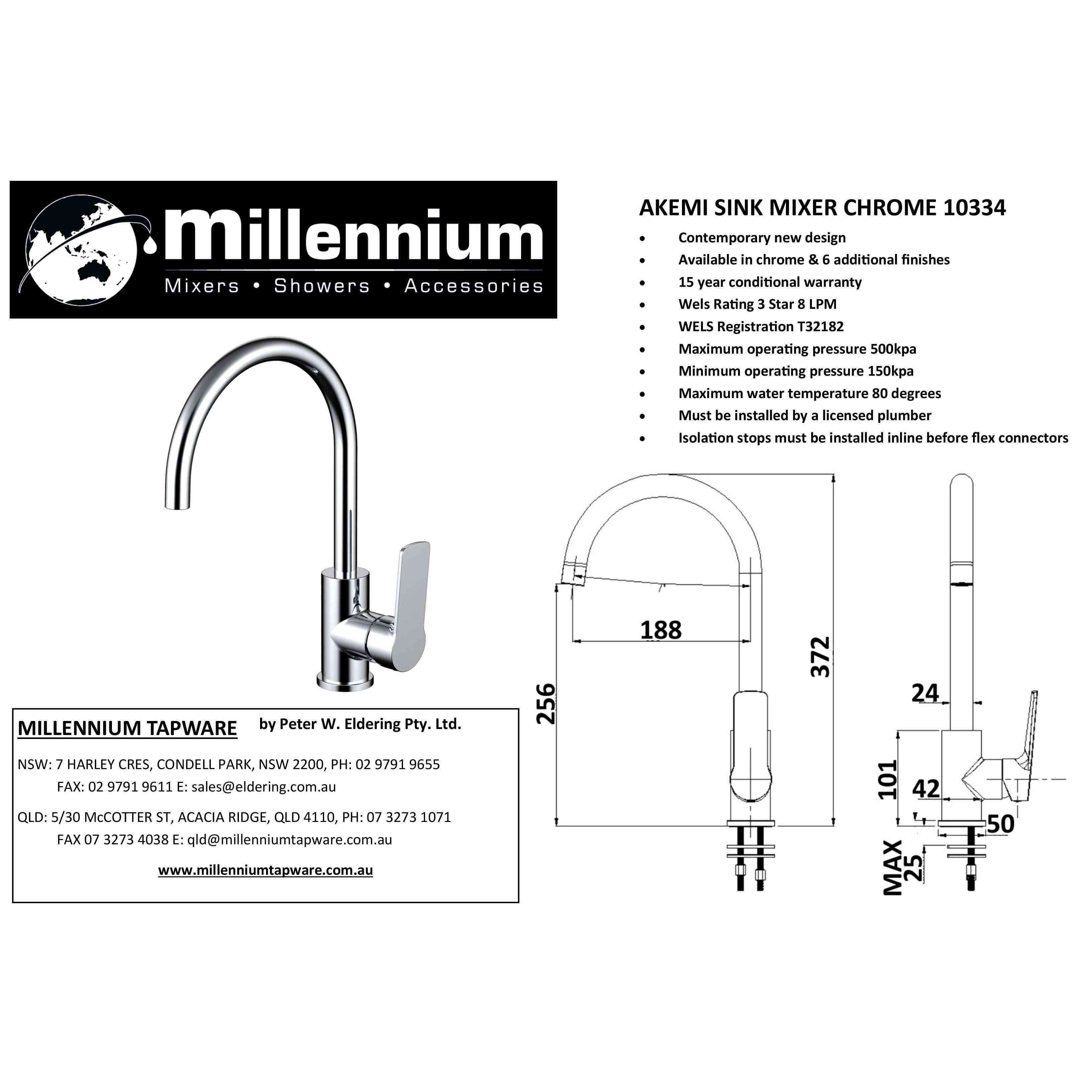 Millennium Akemi G/Neck Sink Mixer Chrome - Burdens Plumbing