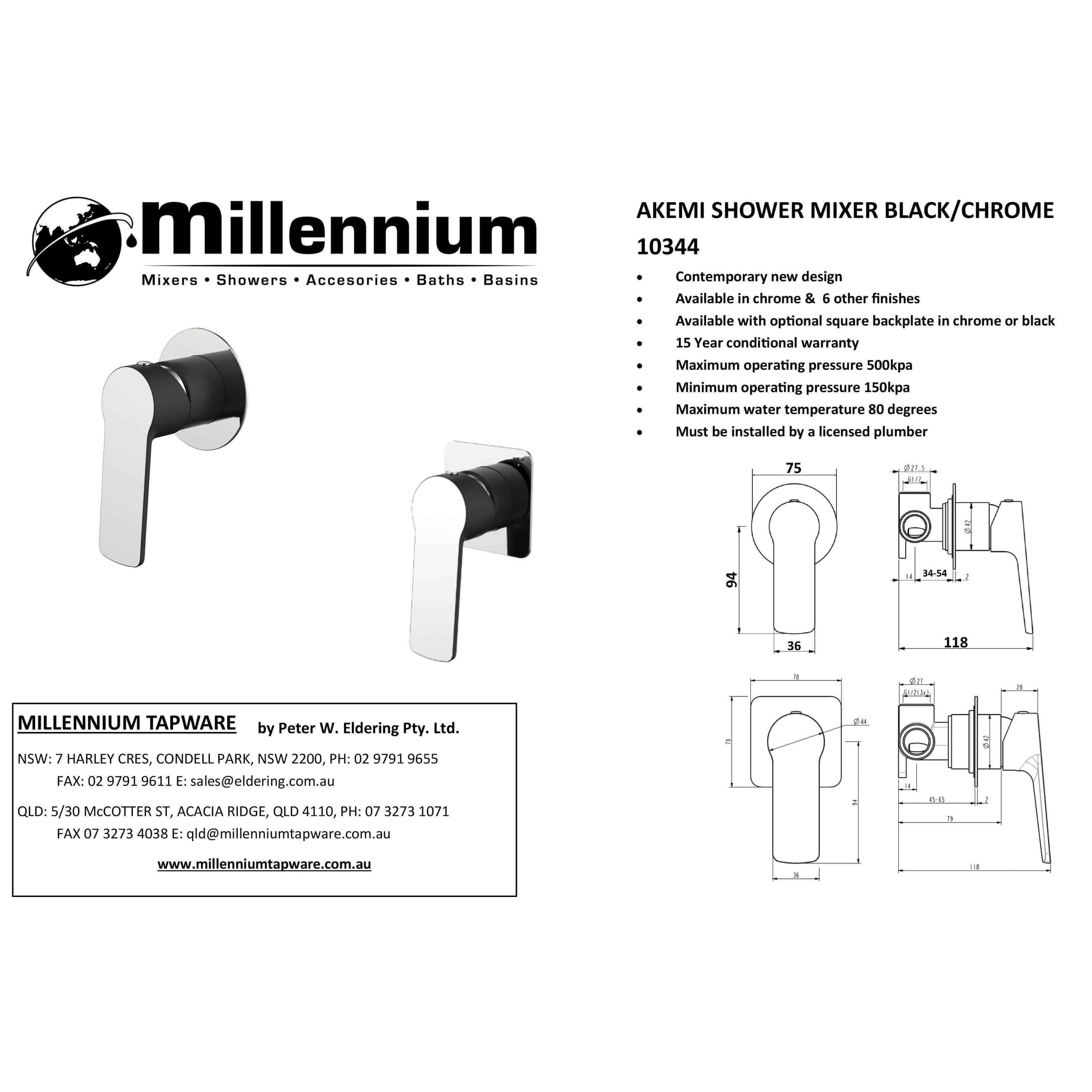 Millennium Akemi Shower Mixer Black & Chrome - Burdens Plumbing