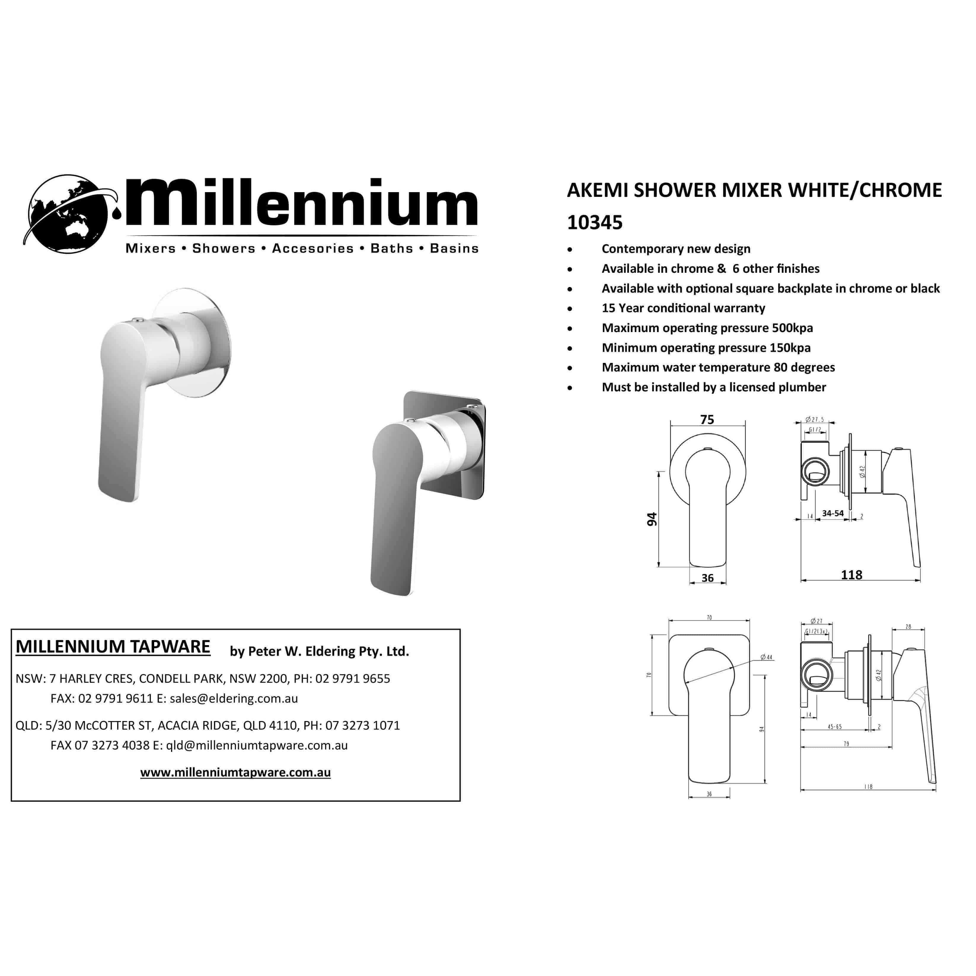Millennium Akemi Shower Mixer White & Chrome - Burdens Plumbing
