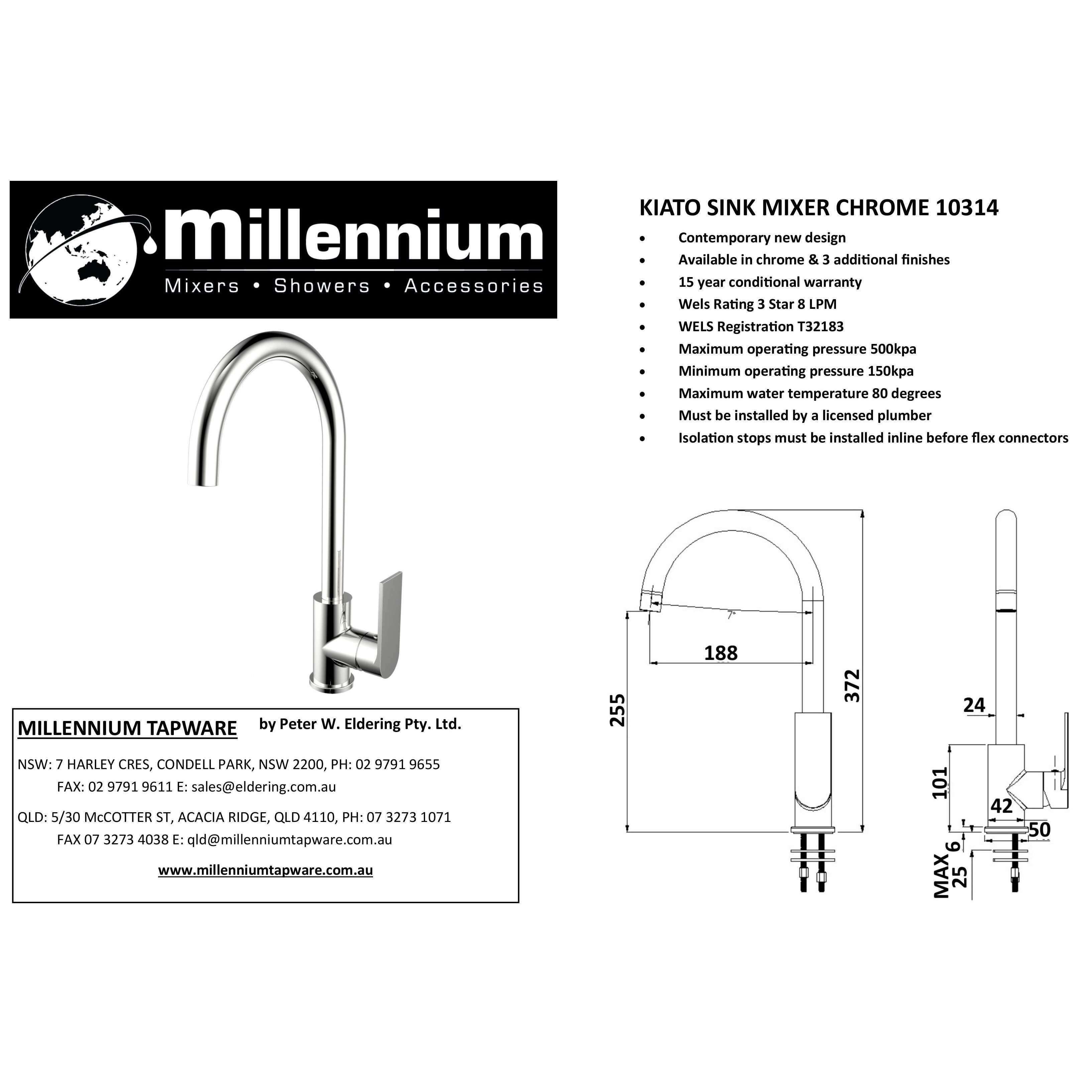 Millennium Kiato G/Neck Sink Mixer Chrome - Burdens Plumbing