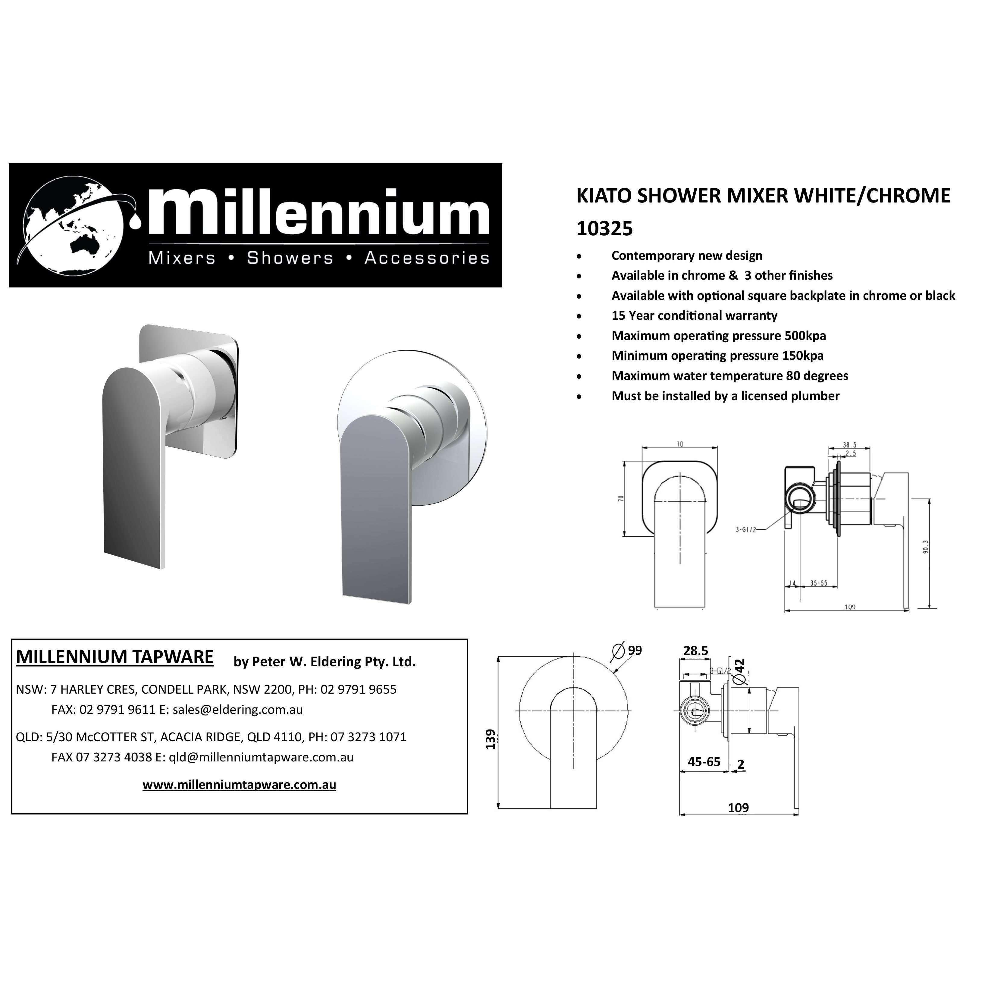 Millennium Kiato Shower Mixer Chrome/White Trim - Burdens Plumbing