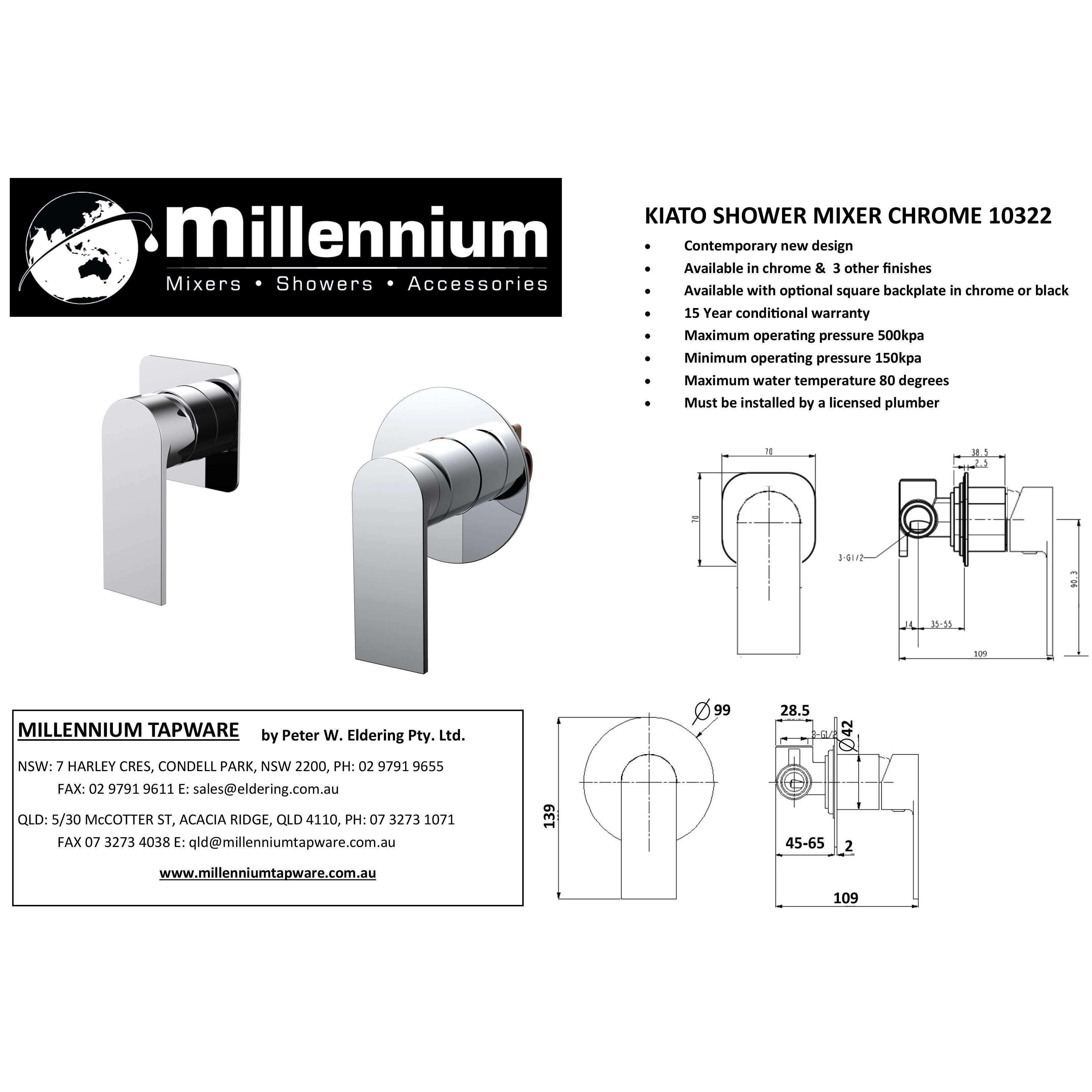 Millennium Kiato Shower/Bath Mixer Chrome - Burdens Plumbing
