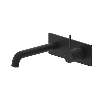 Ner0 Mecca Wall Basin Mixer Handle Up 185mm Spout Matt Black - Burdens Plumbing