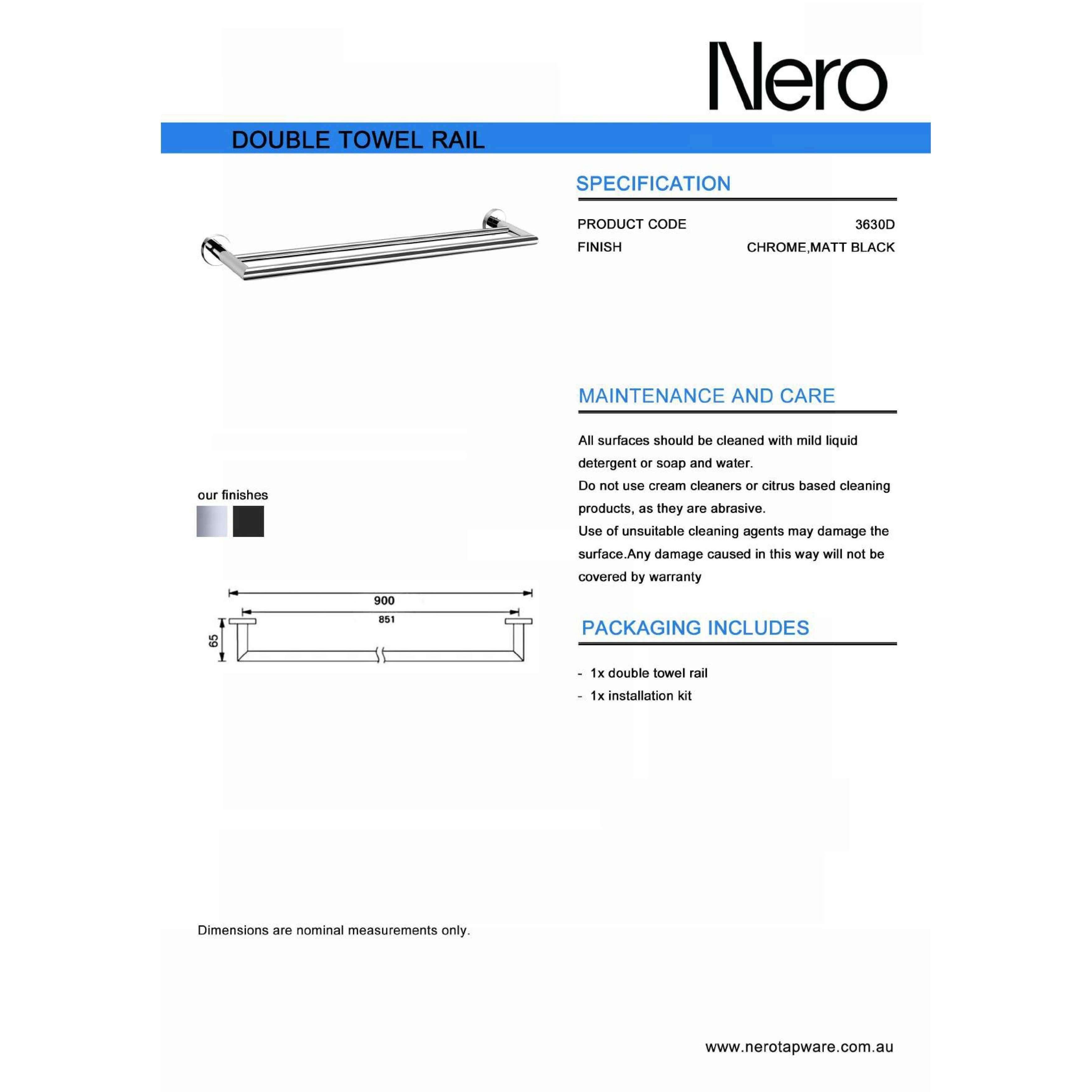 Nero Dolce 700mm Double Towel Rail - Brushed Nickel - Burdens Plumbing
