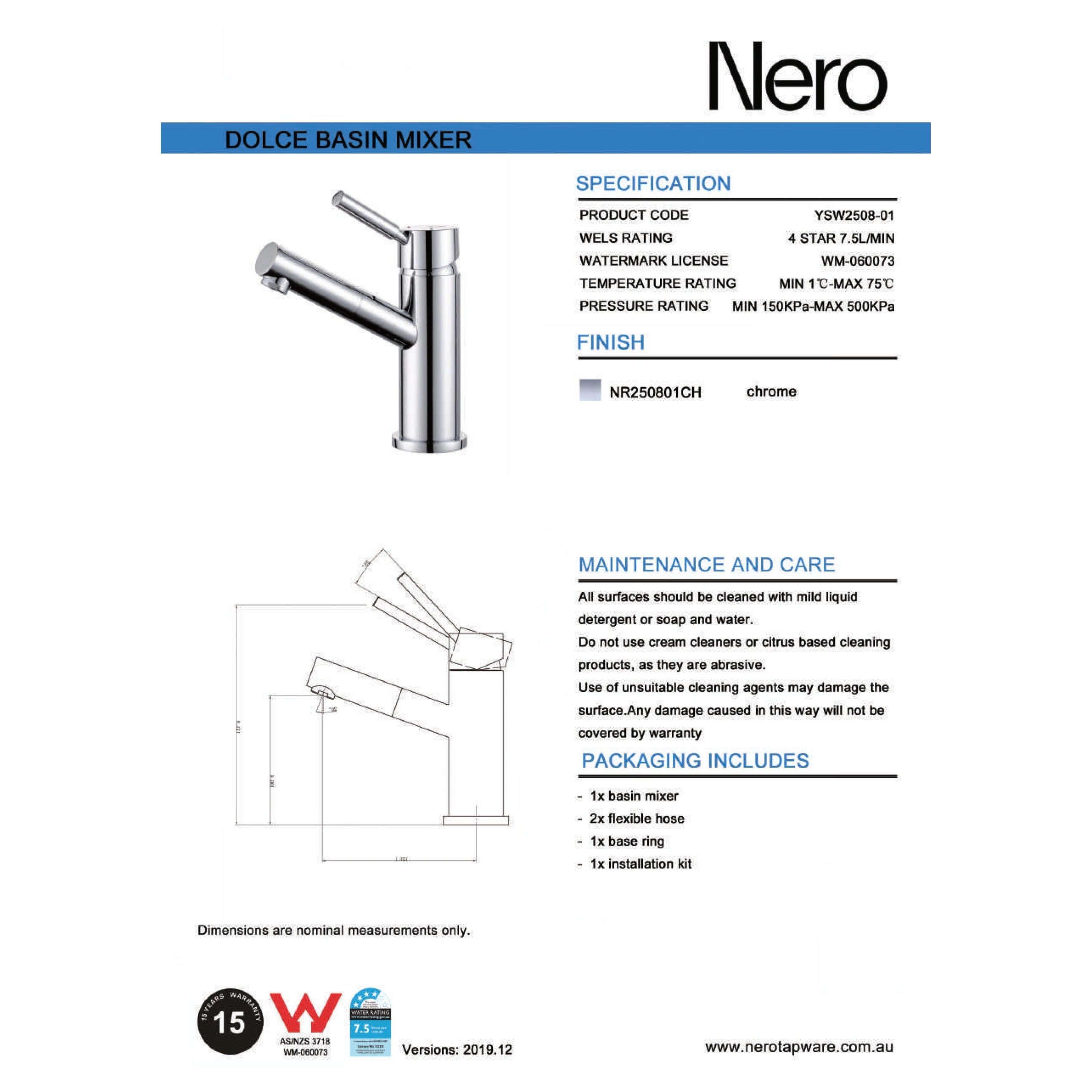Nero Dolce Basin Mixer Angel Spout - Chrome - Burdens Plumbing