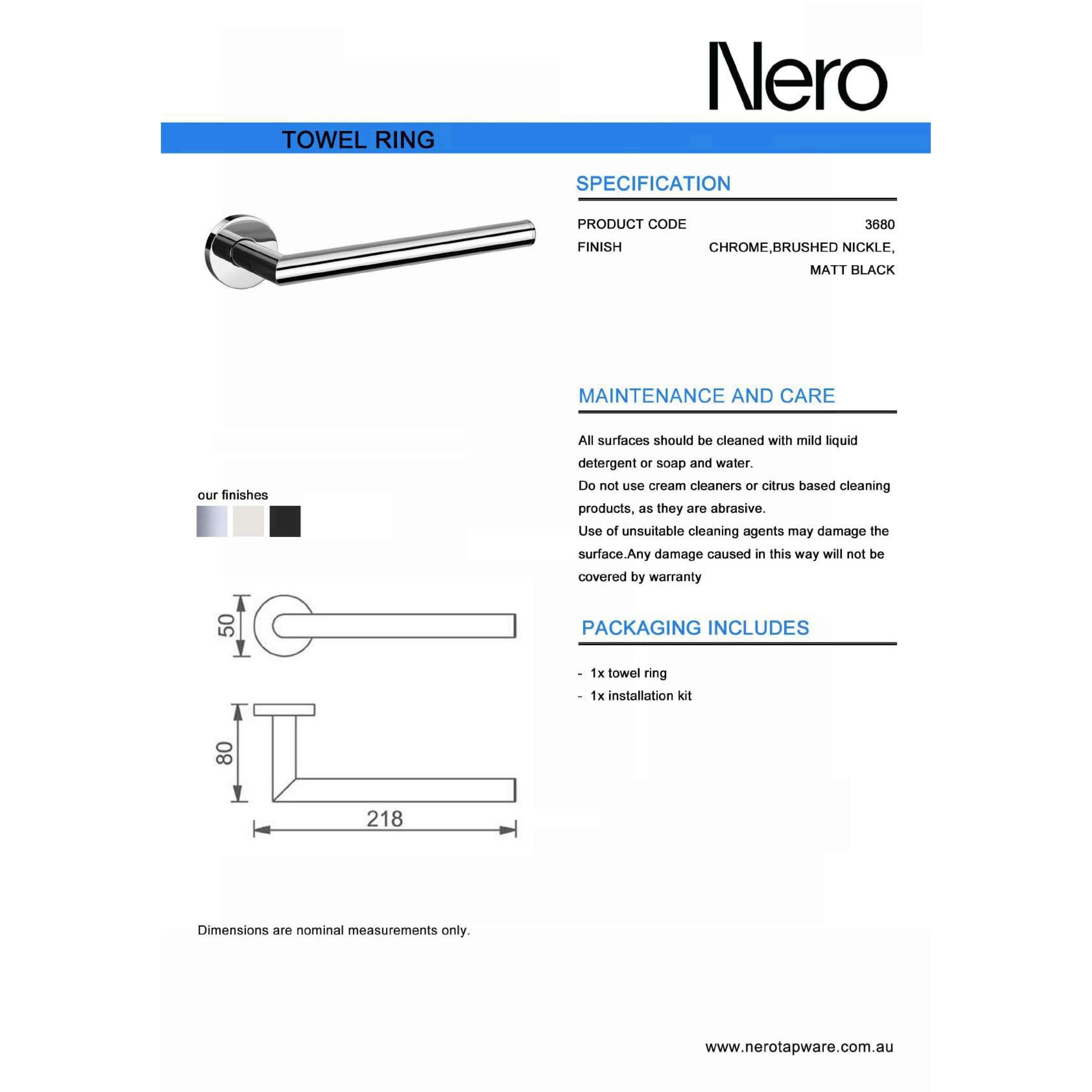 Nero Dolce Hand Towel Rail - Brushed Nickel - Burdens Plumbing