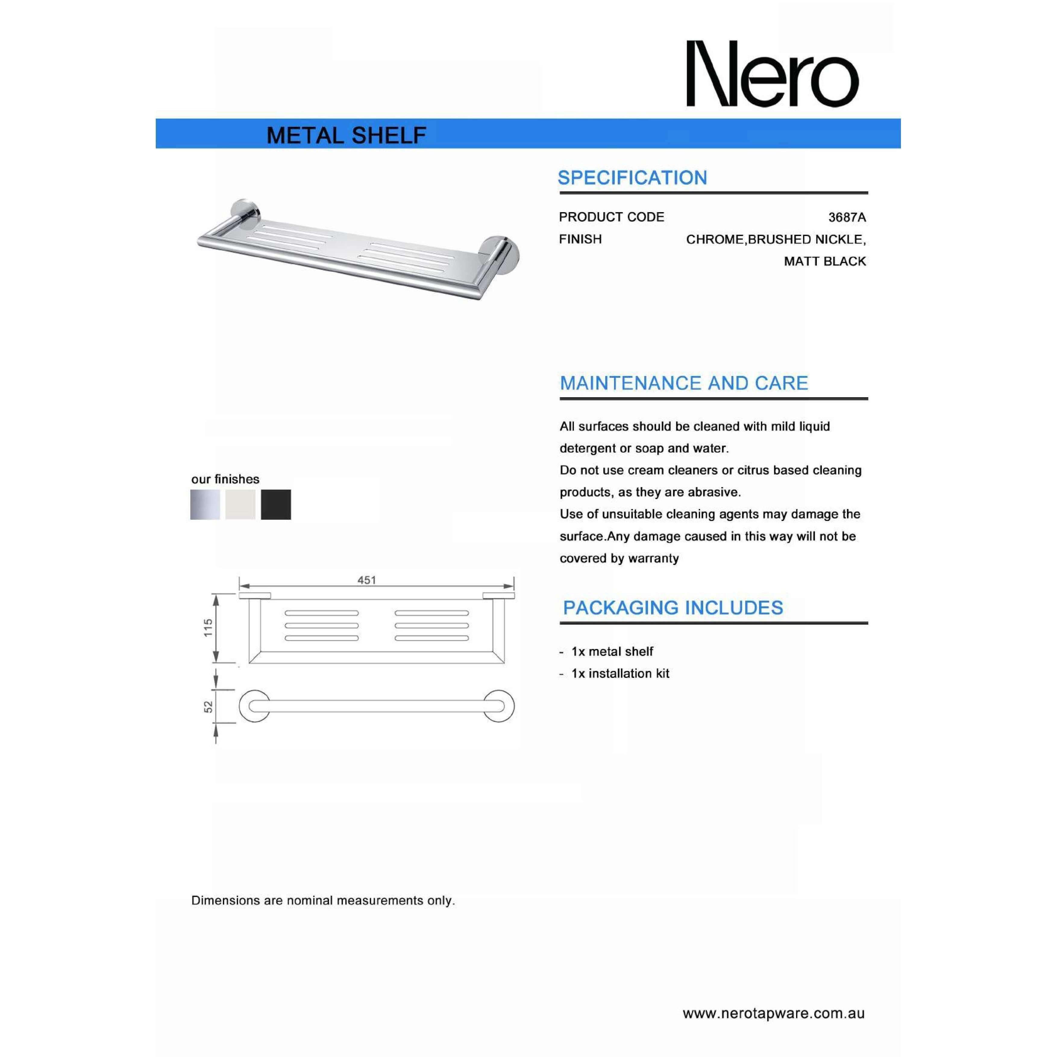 Nero Dolce Metal Shelf - Brushed Nickel - Burdens Plumbing