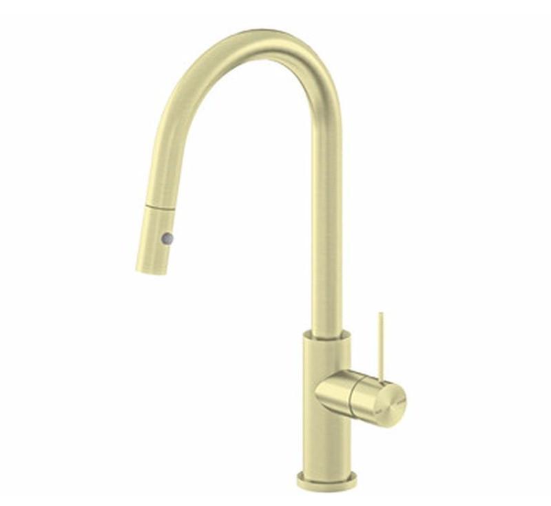 Nero Mecca Pull Out Sink Mixer With Vegie Spray Brushed Gold - Burdens Plumbing