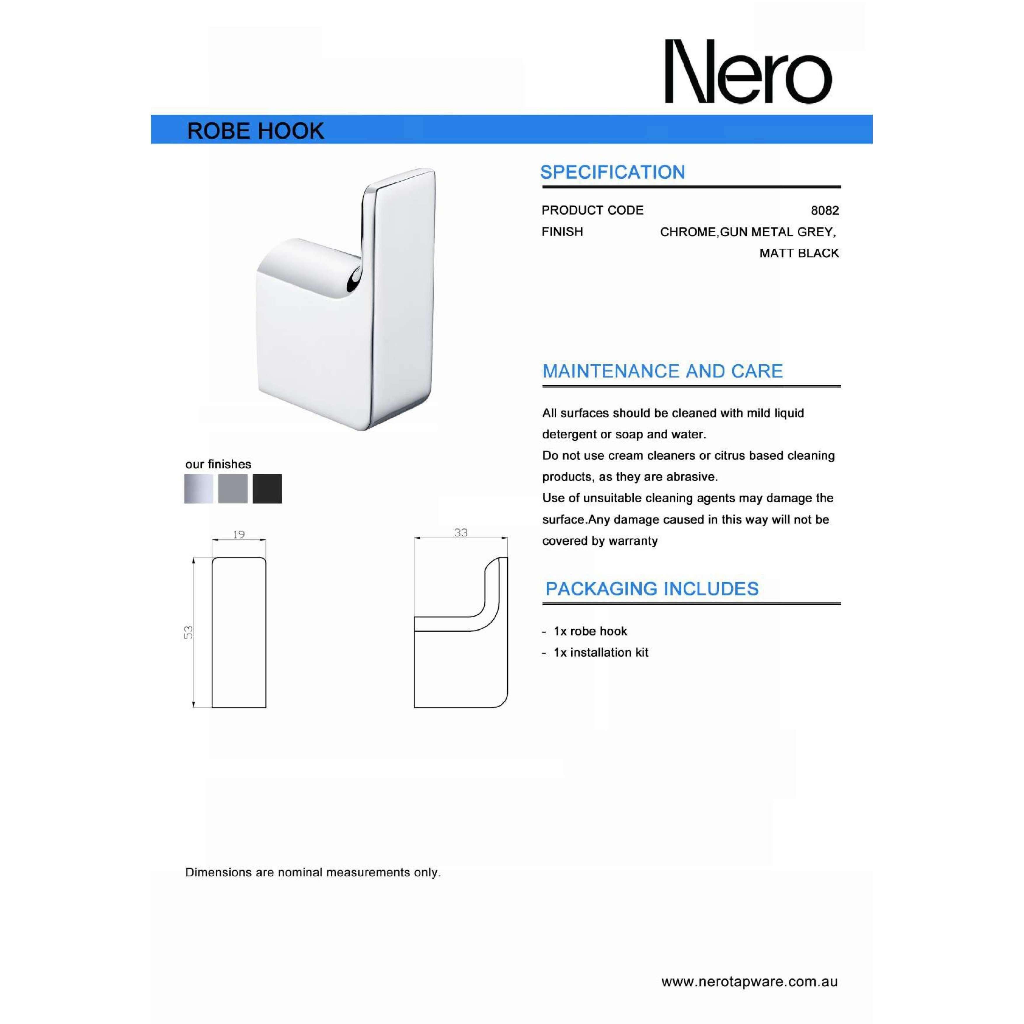 Nero Pearl/Vitra Robe Hook - Chrome - Burdens Plumbing