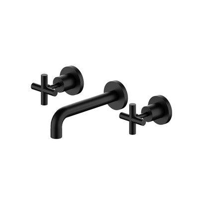 Nero X Plus Wall Basin Set 180mm Spout Matt Black - Burdens Plumbing