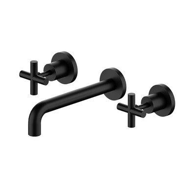 Nero X Plus Wall Basin Set 214mm Spout Matt Black - Burdens Plumbing