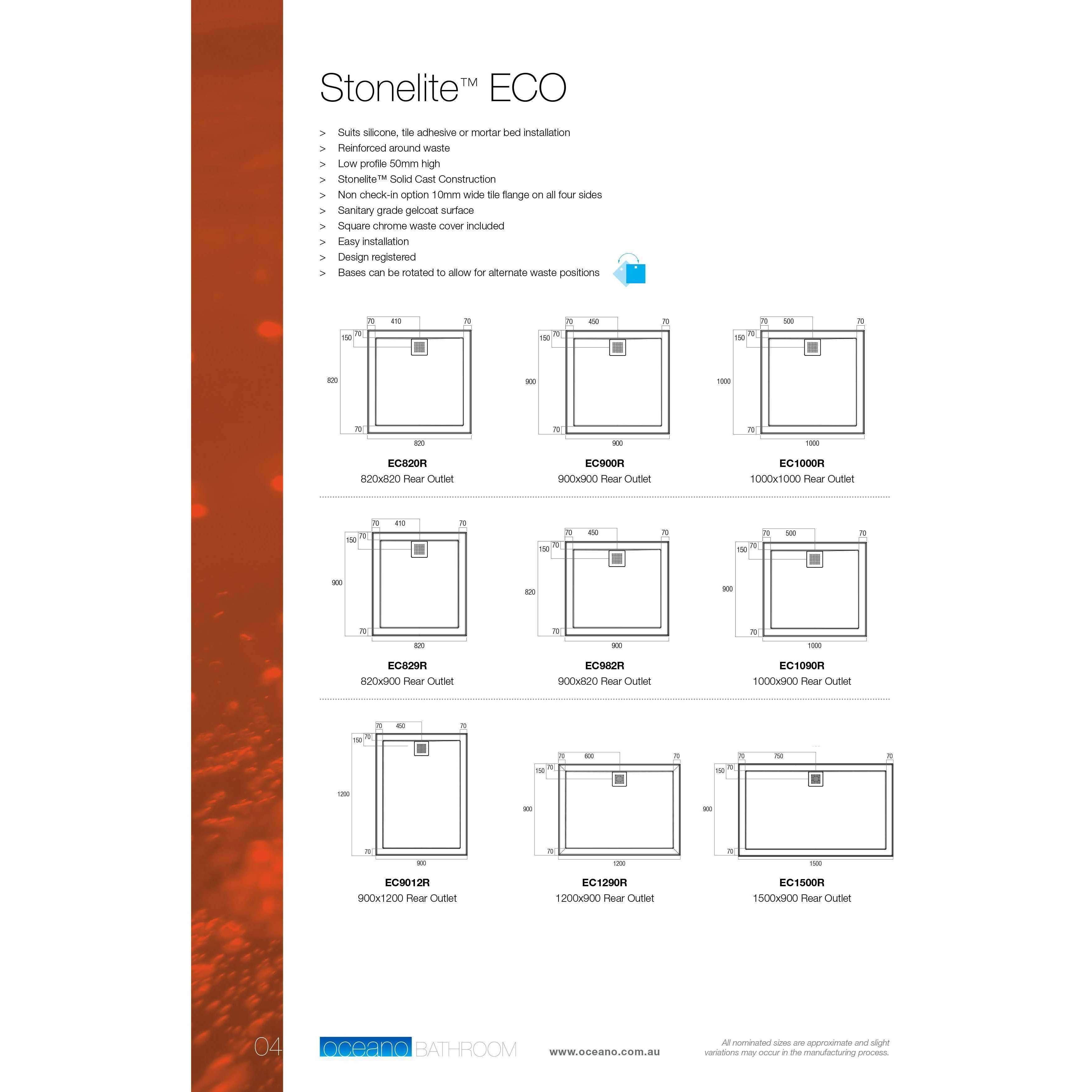 Oceano Stonelite Eco Base 900 X 900 Rear Outlet Chrome Waste - Burdens Plumbing