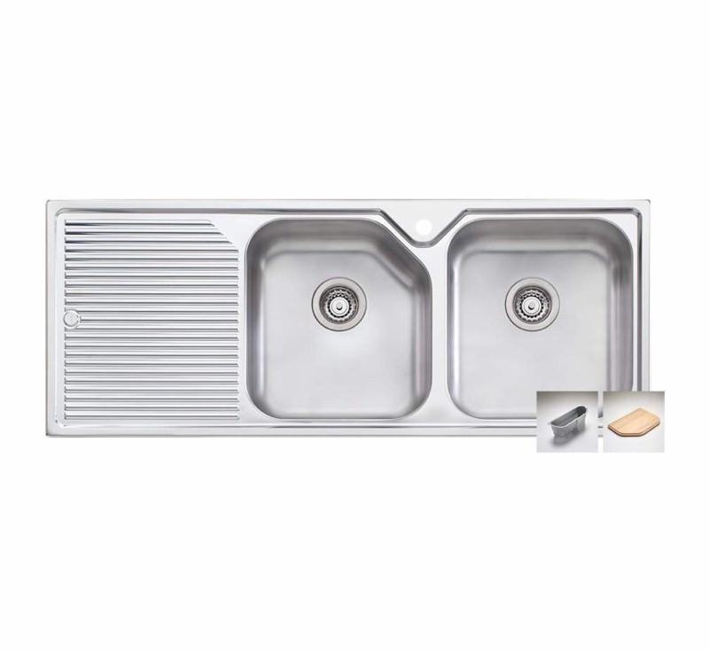 Oliveri Nu-Petite Double Bowl Topmount Sink L/H Drainer 1Th - Burdens Plumbing