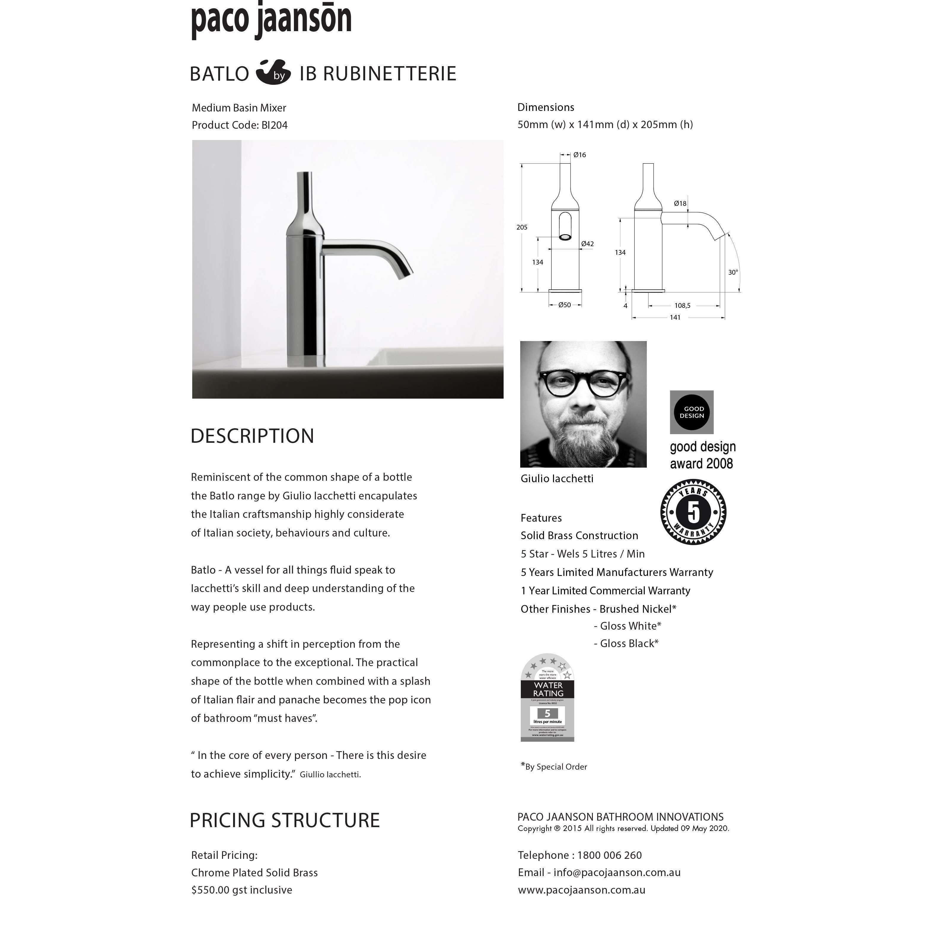 Paco Jaanson Batlo Medium Basin Mixer Chrome - Burdens Plumbing