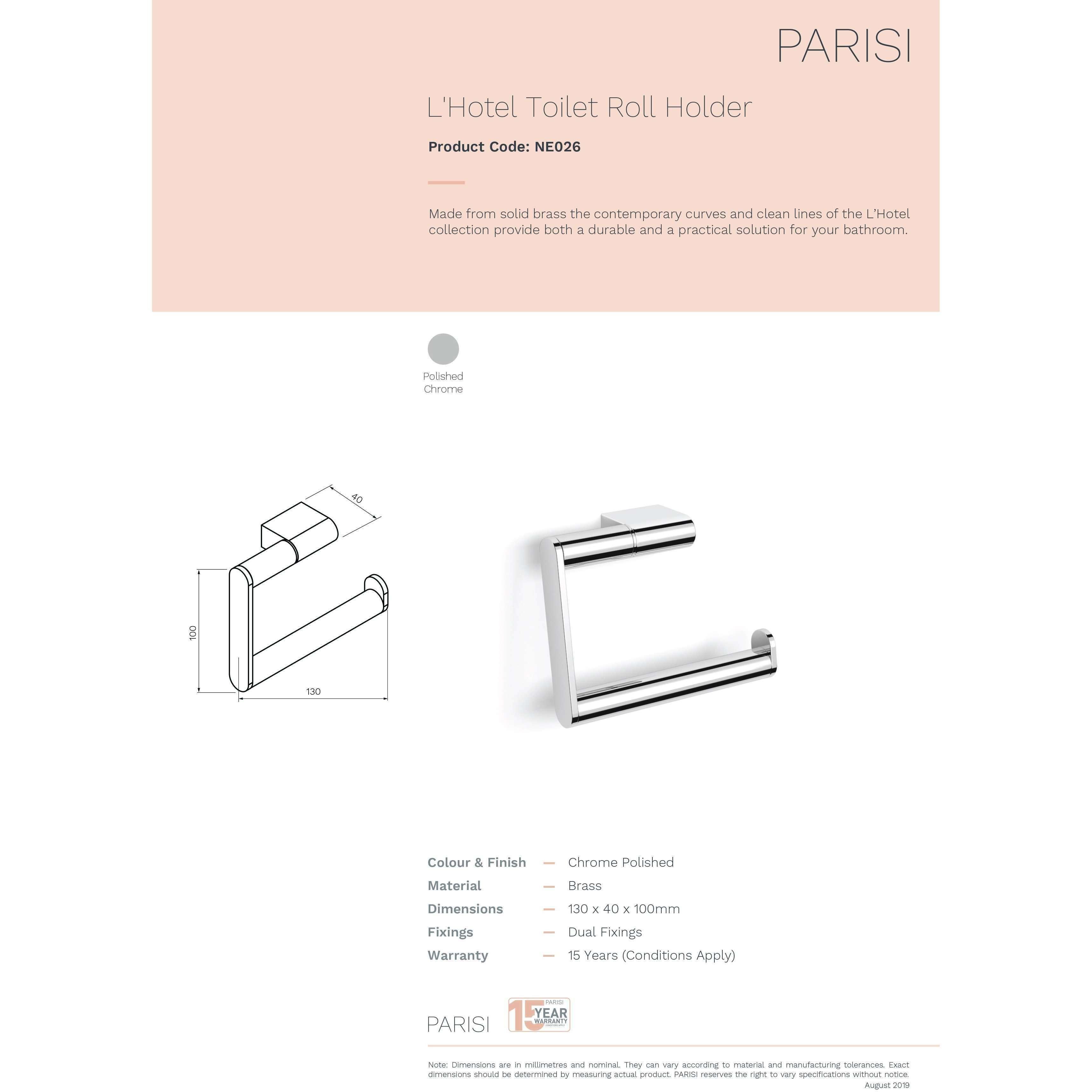 Parisi L'Hotel Toilet Roll Holder Chrome - Burdens Plumbing