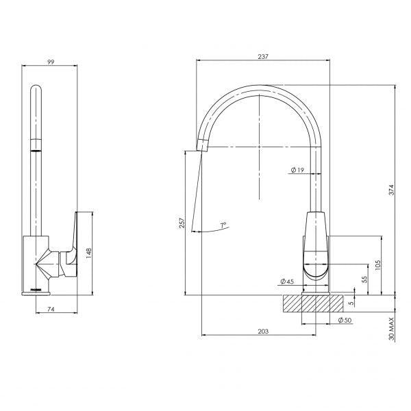 Phoenix Arlo Sink Mixer 200mm Gooseneck Brushed Nickel - Burdens Plumbing