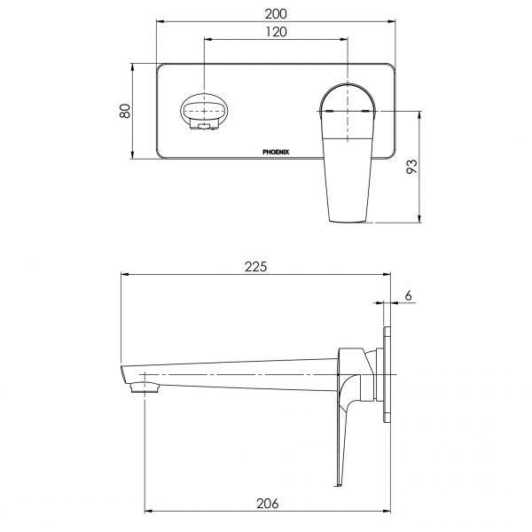 Phoenix Arlo Wall Basin/Bath Mixer Set 180mm Brushed Nickel - Burdens Plumbing