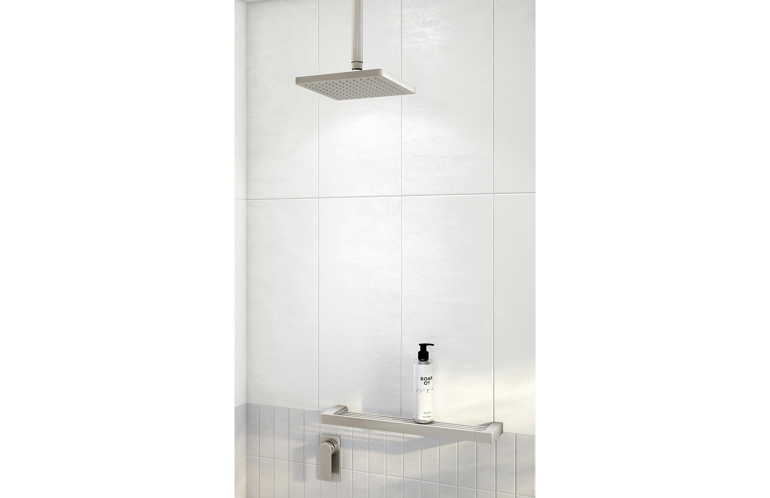 Phoenix Gloss Shower Shelf-Brushed Nickel 465mm - Burdens Plumbing