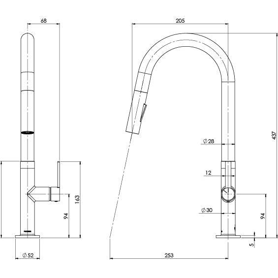 Phoenix Lexi Mkii Pull Out Sink Mixer Brushed Nickel - Burdens Plumbing