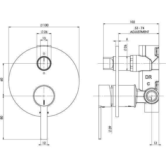 Phoenix Lexi MKII Shower/Bath Diverter Mixer Matte Black - Burdens Plumbing