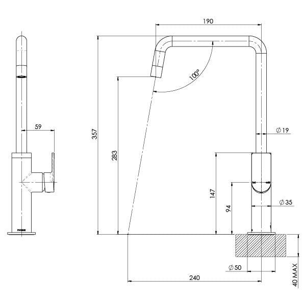 Phoenix Mekko Sink Mixer 190mm Squareline -Brushed Nickel - Burdens Plumbing