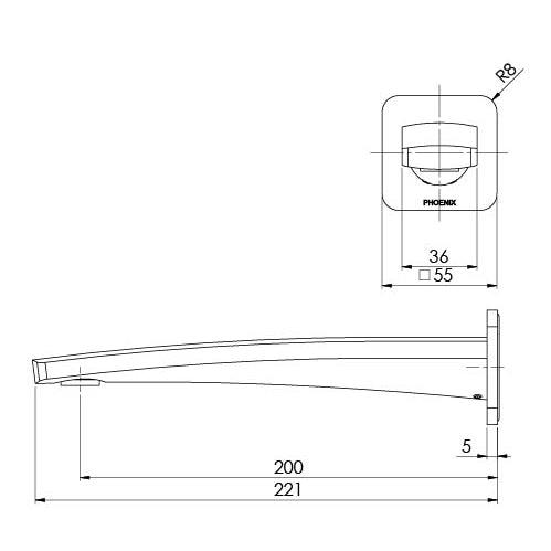 Phoenix Mekko Wall Basin Outlet 200mm - Brushed Nickel - Burdens Plumbing