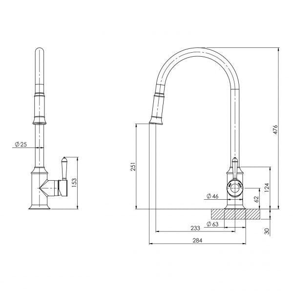 Phoenix Nostalgia Pull Out Sink Mixer Brushed Nickel - Burdens Plumbing