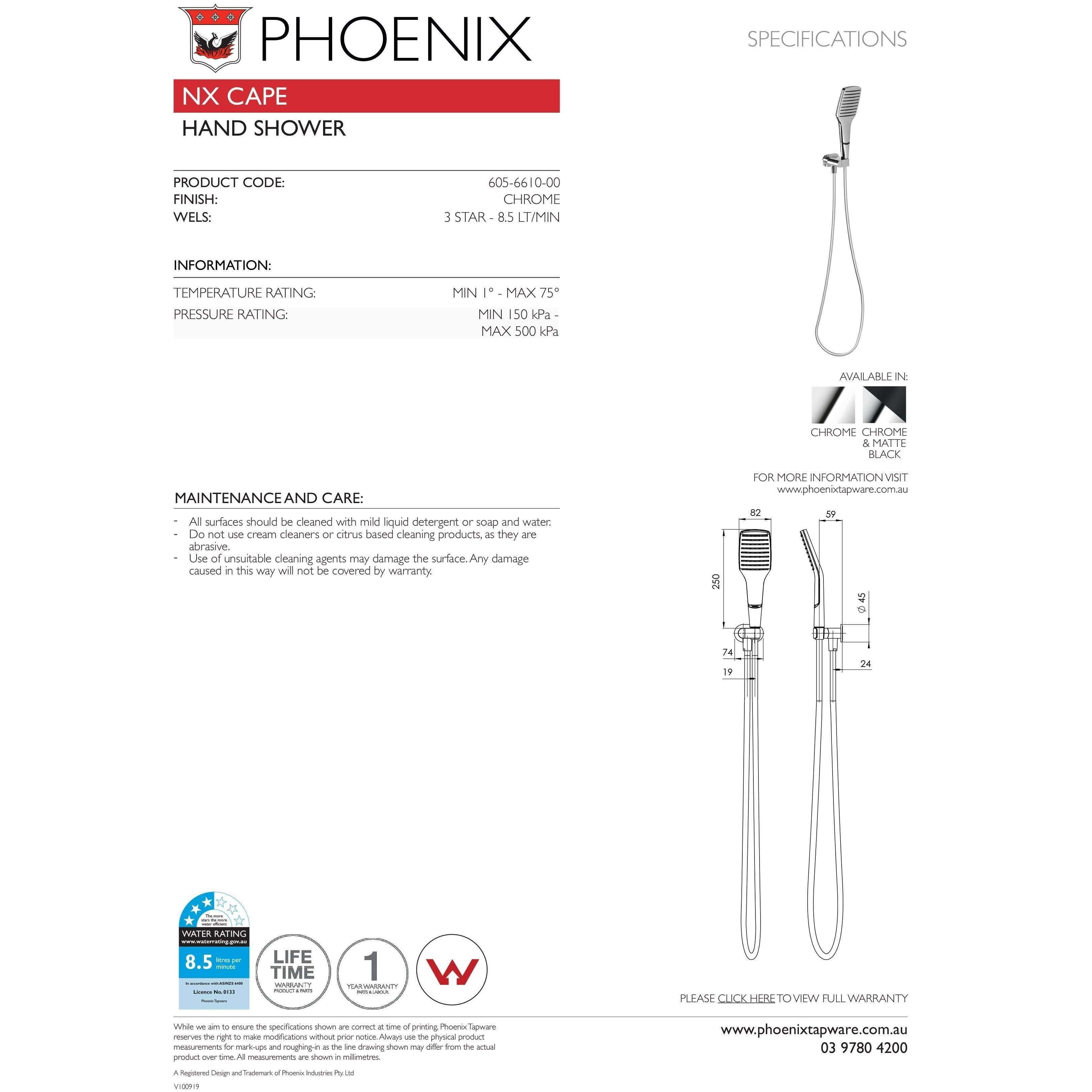 Phoenix Nx Cape Hand Shower Chrome 605-6610-00 - Burdens Plumbing