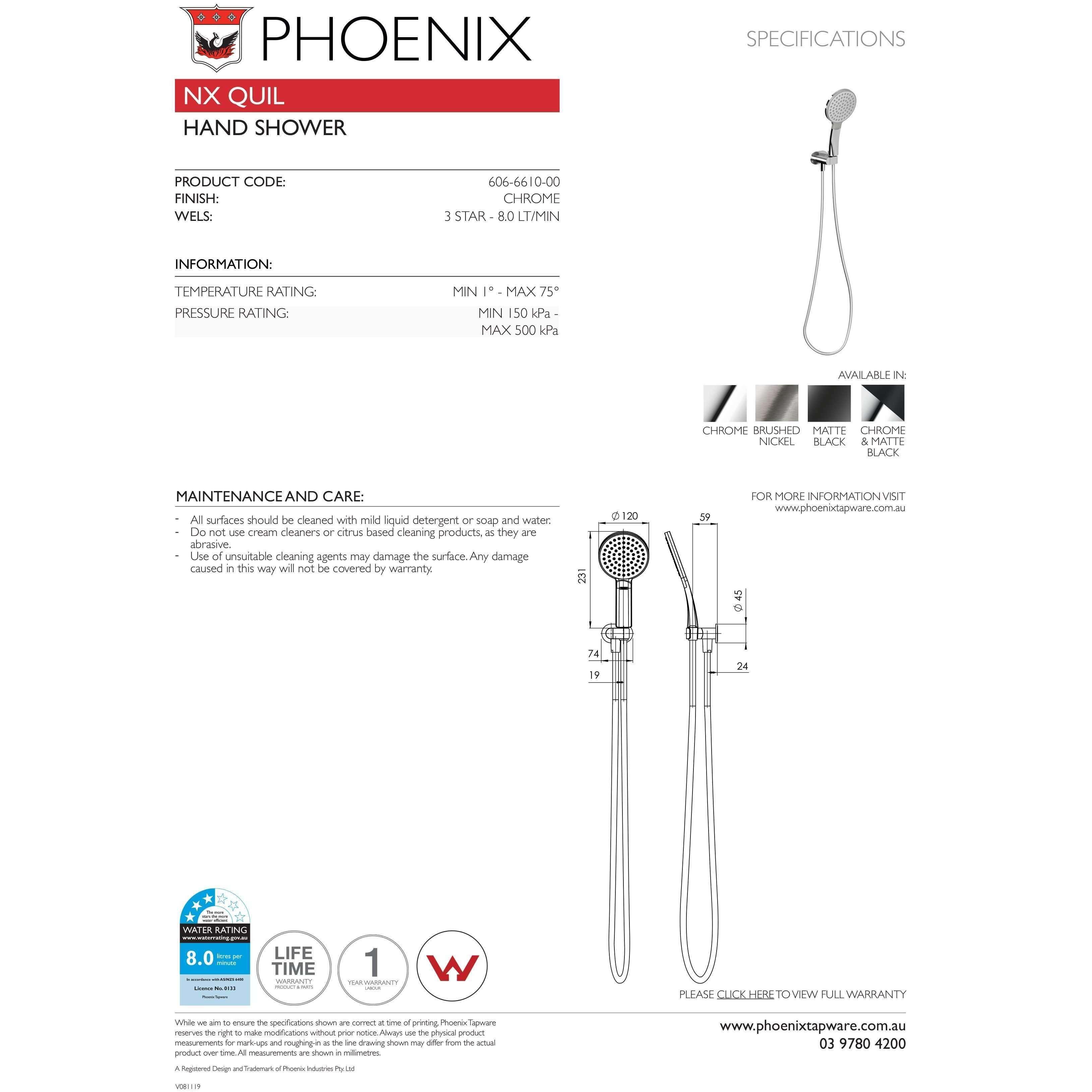 Phoenix Nx Quil Hand Shower Chrome 606-6610-00 - Burdens Plumbing