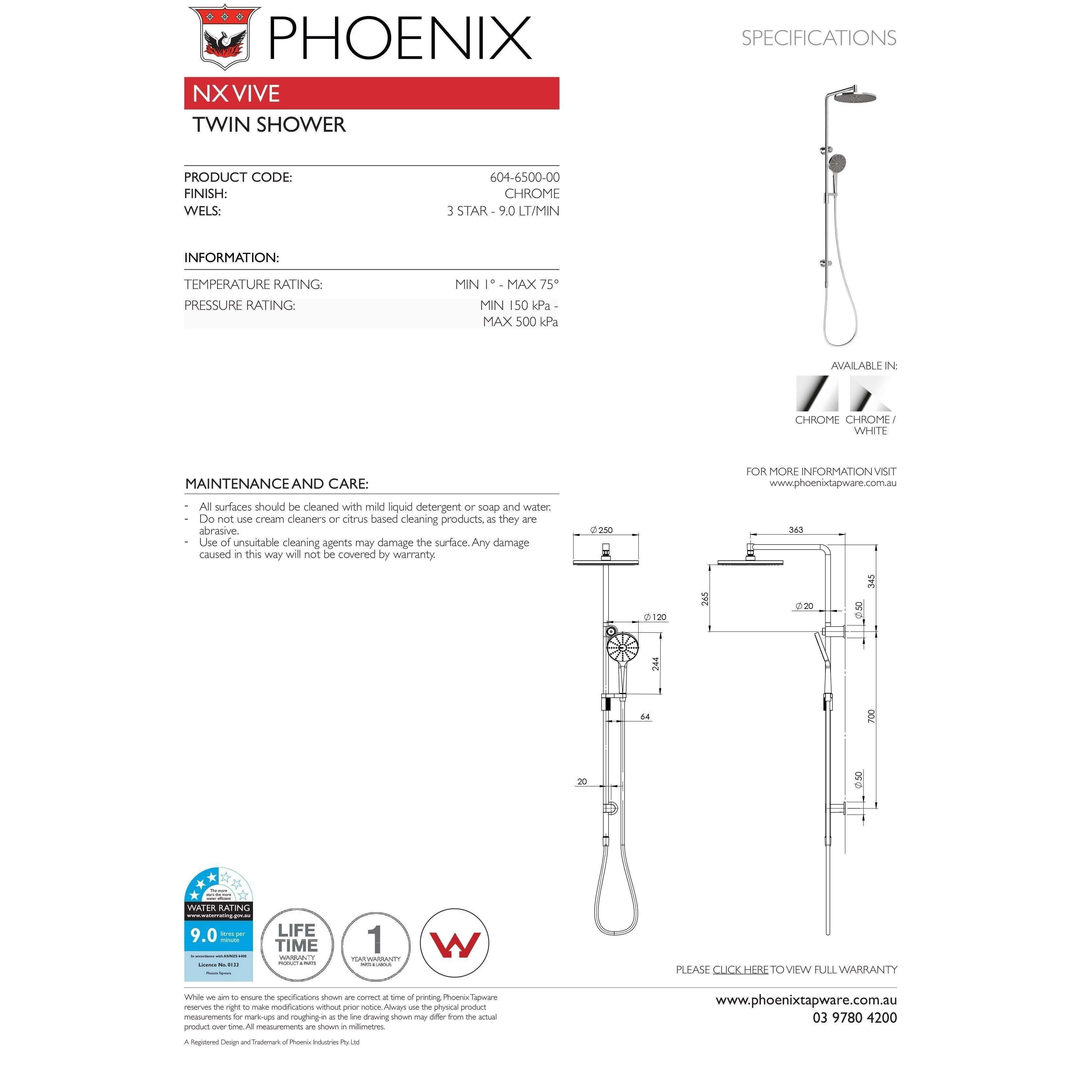 Phoenix Nx Vive Twin Shower Chrome 604-6500-00 - Burdens Plumbing