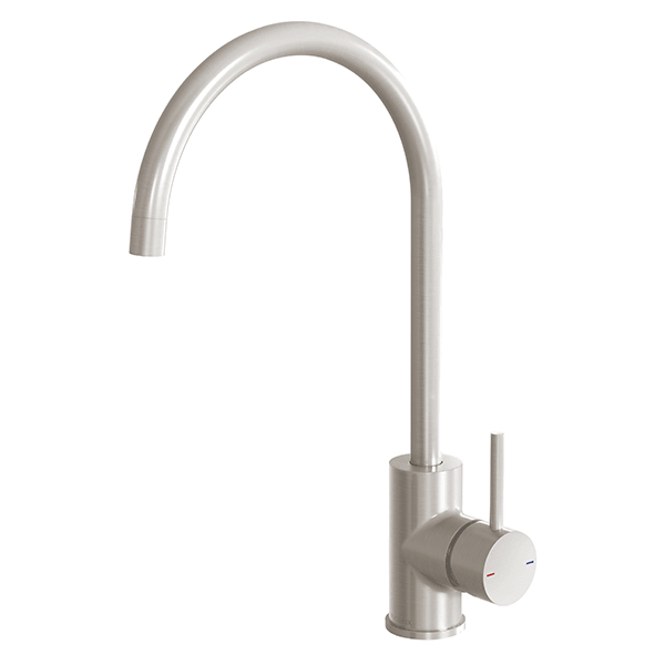 Phoenix Pina Sink Mixer 200mm Gooseneck Brushed Nickel - Burdens Plumbing