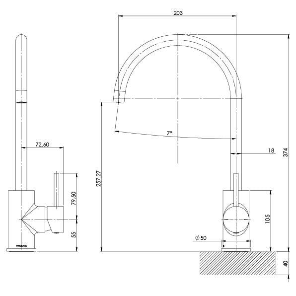 Phoenix Pina Sink Mixer 200mm Gooseneck Brushed Nickel - Burdens Plumbing