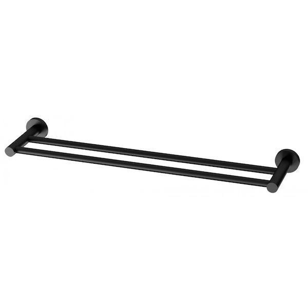 Phoenix Radii Double Towel Rail Round Plate Matte Black - Burdens Plumbing