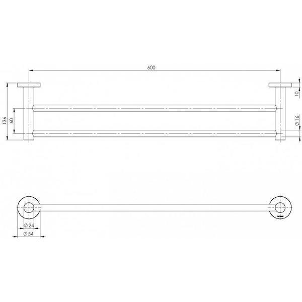 Phoenix Radii Double Towel Rail Round Plate Matte Black - Burdens Plumbing